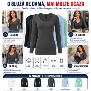 Bluză Damă Malfini Premium Brave 156 – Mânecă Lungă, Slim Fit, 95% Bumbac, 5% Elastan, 160 g/m² - Img 8