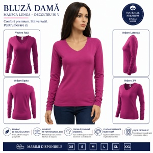 Bluză damă simplă cu guler in V din bumabac 95% - Img 7