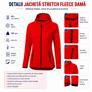Bluză Damă tip Hanorac Jachetă Stretch Fleece cu Glugă și Fermoar – Direct 418 - Img 2