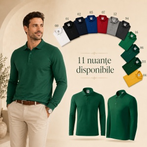 Bluză polo bărbați Malfini Pique Polo LS 221, mânecă lungă, 65% bumbac, 200 g/m²