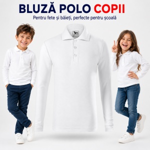 Bluză Polo Copii Malfini cu Mânecă Lungă, 65% Bumbac, Unisex Fete și Băieți, 6–12 Ani, 6 Culori - Img 17