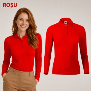 Bluză Polo Damă cu Mânecă Lungă Malfini, Croială Cambrată, Guler Polo Raiat, 4 Nasturi, 10 Culori, Mărimi XS–2XL - Img 19