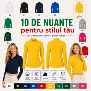 Bluză Polo Damă cu Mânecă Lungă, Slim Fit, Cambrată, Guler Pique Polo, 10 Culori, XS–2XL - Img 7