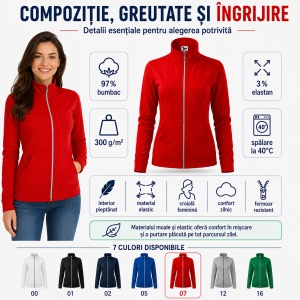 Bluză tip Hanorac Damă fără Glugă cu Fermoar Malfini 409 Viva – 300 g/m² - Img 7