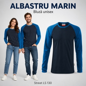 Bluză Unisex Damă și Bărbat Rimeck 130 Street LS, Bicoloră, Mâneci Lungi Raglan, 100% Bumbac, 180 g/m², S–4XL - Img 12