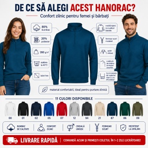 Bluză Unisex Damă și Bărbat tip Hanorac fără Glugă, cu Fermoar Scurt și Guler Înalt – Summit 429 - Img 2