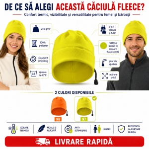 Căciulă Polar Fleece Unisex 2 în 1 Reflectorizantă Malfini Rimeck HV Practic 5V9 – 240 g/m² - Img 3