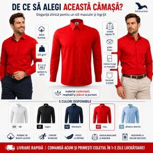 Cămașă bărbați cu mânecă lungă Malfini 209 Style LS, 100% bumbac, croială regular fit, guler clasic și buzunar la piept - Img 2