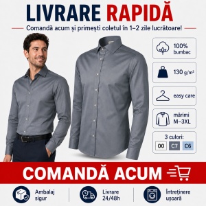 Cămașă Bărbați cu Mânecă Lungă Malfini Premium 264 Journey, 100% Bumbac, Croială Cambrată, Easy Care, 130 g/m² - Img 8