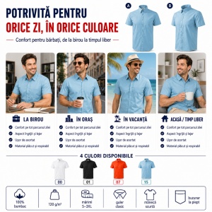 Cămașă bărbați cu mânecă scurtă Malfini 207 Shirt Short Sleeve, 100% bumbac, croială regular fit și buzunar la piept - Img 6