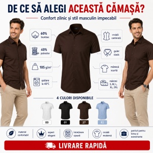 Cămașă bărbați cu mânecă scurtă Malfini Premium 260 Flash, croială cambrată, guler clasic, 60% bumbac și 40% poliester - Img 2