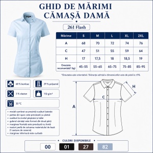 Cămașă Damă Malfini 261 Flash, Mânecă Scurtă, Croială Cambrată, 68% Bumbac, 110 g/m² - Img 3