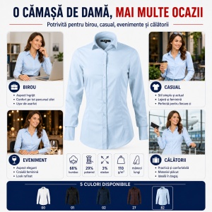 Cămașă Damă Malfini 263 Dynamic, Mânecă Lungă, Croială Cambrată, 68% Bumbac, 29% Poliamidă, 3% Elastan - Img 8