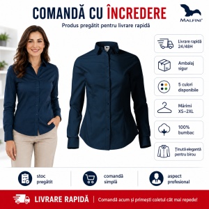 Cămașă damă tip office Malfini 229 Style LS, 100% bumbac, croială feminină și mânecă lungă - Img 5
