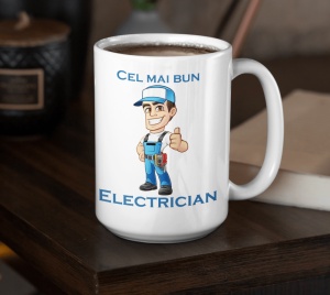 Cana alba personalizata cu mesajul - Cel mai bun Electrician - Cadou