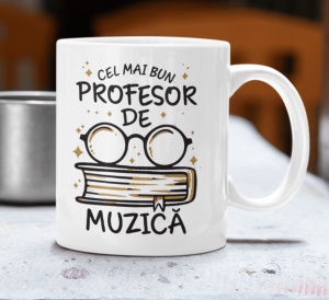 Cana alba personalizata cu mesajul - Cel mai bun Profesor de Muzica - Cadou - Img 2