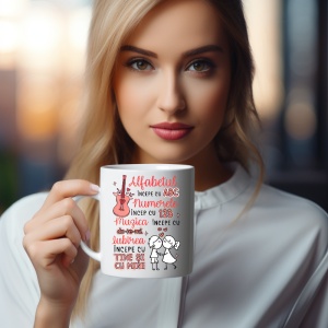 Cana alba personalizata cu textul Iubirea incepe cu tine si cu mine - Img 1