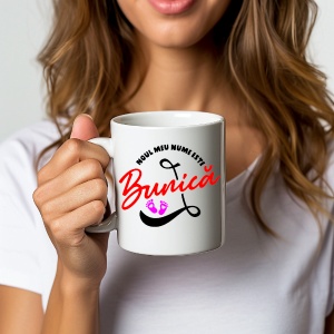 Cana alba personalizata cu textul Noul meu nume este Bunica - Cadou - Img 2