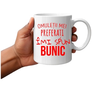 Cana alba personalizata cu textul Omuletii mei preferati imi spun Bunic - Img 2