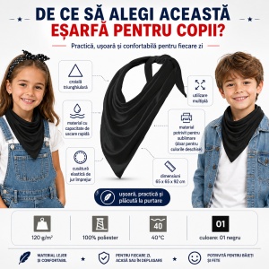 Eșarfă Triunghiulară Copii Unisex, Multifuncțională și cu Uscare Rapidă – Relax 327 - Img 3
