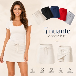 Fustă Damă 2 în 1 tip Fustă-Pantalon cu Pantaloni Scurți, Casual Sport și Elastică – Two in One 604 - Img 10