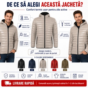 Geacă Bărbați tip Jachetă Matlasată cu Glugă, Modernă, Simplă și Ușoară – Everest 552 - Img 3