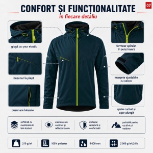 Geacă Bărbați tip Jachetă Softshell cu Glugă, Impermeabilă și Rezistentă la Vânt – Cool 515 - Img 7