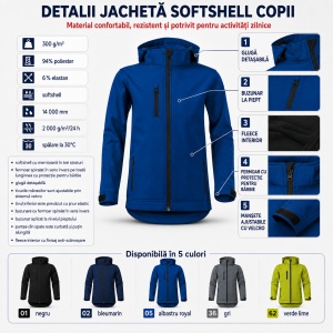 Geacă Copii tip Jachetă Softshell cu Glugă Detașabilă, Impermeabilă și Elastică – Performance 535 - Img 2