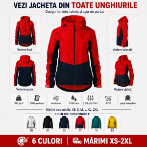 Geacă Damă tip Jachetă Impermeabilă cu Glugă Detașabilă, Ușoară și Windproof – Rainbow 539 - Img 8