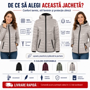 Geacă Damă tip Jachetă Matlasată cu Glugă, Ușoară și Călduroasă – Everest 551 - Img 3