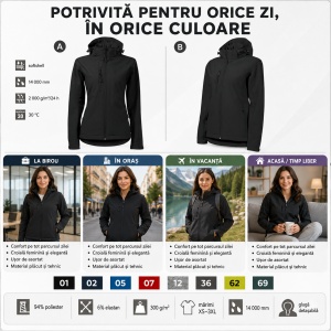 Geacă Damă tip Jachetă Softshell cu Glugă Detașabilă, Impermeabilă și Elastică – Performance 521 - Img 7