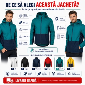 Geacă tip Jachetă Impermeabilă Bărbați cu Glugă Detașabilă, Windproof – Rainbow 538 - Img 3