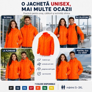 Geacă Unisex Bărbat Damă tip Jachetă Anti-Vânt, Ușoară cu Glugă Ascunsă – Windy 524 - Img 6