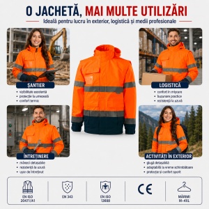 Geacă Unisex Bărbat Damă tip Jachetă și Vestă de Lucru 4 în 1, Reflectorizantă și Impermeabilă – HV Guard - Img 7