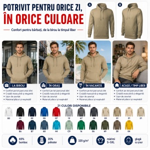 Hanorac Bărbat Malfini Cape 413, 65% Bumbac, 320 g/m², Glugă cu Șnur, Buzunar Marsupiu, 21 Nuanțe, Mărimi S–5XL - Img 8