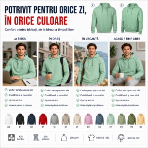 Hanorac Bărbați cu Buzunar Tip Marsupiu și Glugă Căptușită | 13 culori disponibile - Img 6