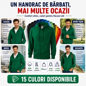 Hanorac Bărbați cu Fermoar și Glugă Malfini 410 Trendy Zipper – 300 g/m² - Img 5