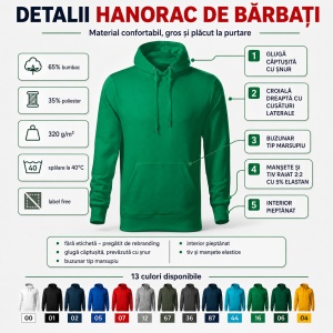 Hanorac Bărbați F13 Cape Free cu Glugă, 65% Bumbac, 320 g/m², 13 Culori, S–3XL - Img 3