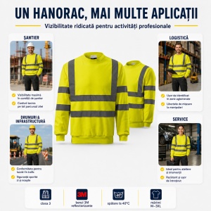 Hanorac bluză reflectorizantă unisex fără glugă, damă și bărbat, benzi 3M - Img 9