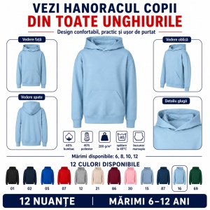 Hanorac copii Malfini 423 Chill cu glugă, buzunar marsupiu, interior pieptănat și croială lejeră - Img 7