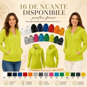 Hanorac Damă cu Fermoar și Glugă Malfini 411 Trendy Zipper – 300 g/m² - Img 9