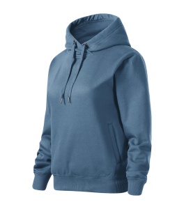 Hanorac pentru femei cu buzunar tip marsupiu si gluga captusita de culoare albastru denim