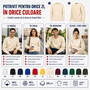 Hanorac Tip Bluză Unisex pentru Damă și Bărbați – 60% Bumbac, Interior Pieptănat, 280 g/m², S–5XL - Img 6