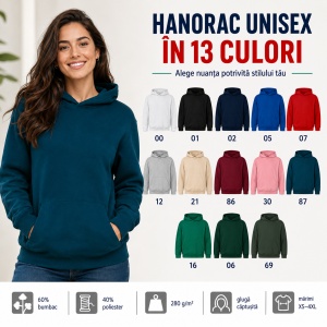 Hanorac Unisex Damă și Bărbați cu Glugă – 60% Bumbac, Interior Pieptănat, 280 g/m², XS–4XL - Img 9
