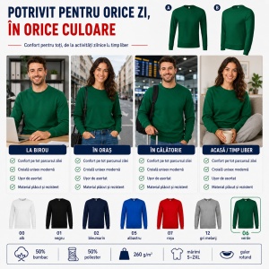 Hanorac unisex fără glugă tip bluză, pentru damă și bărbat, 260 g/m² - Img 5