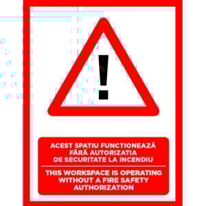 Indicator Acest spatiu functioneaza fara autorizatie de securitate la incendiu, Sticker autocolant - Img 1