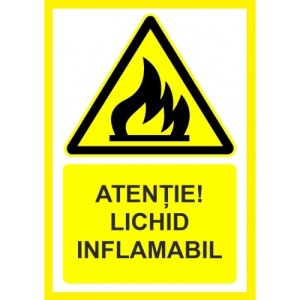 Indicator Atentie la lichid inflamabil, Sticker autocolant