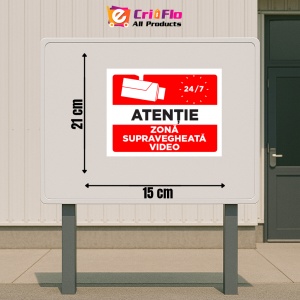 Indicator Atentie zona supravegheata video 24 de ore, Sticker autocolant - Img 2