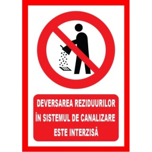 Indicator Denivelarea reziduurilor in sistemul de canalizare este interzisa, Sticker autocolant