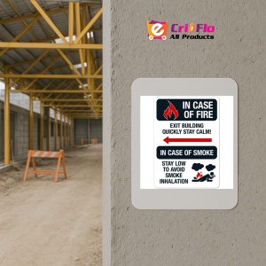 Indicator In case of fire exit building quickly stay calm sign, Sticker autocolant - Img 5